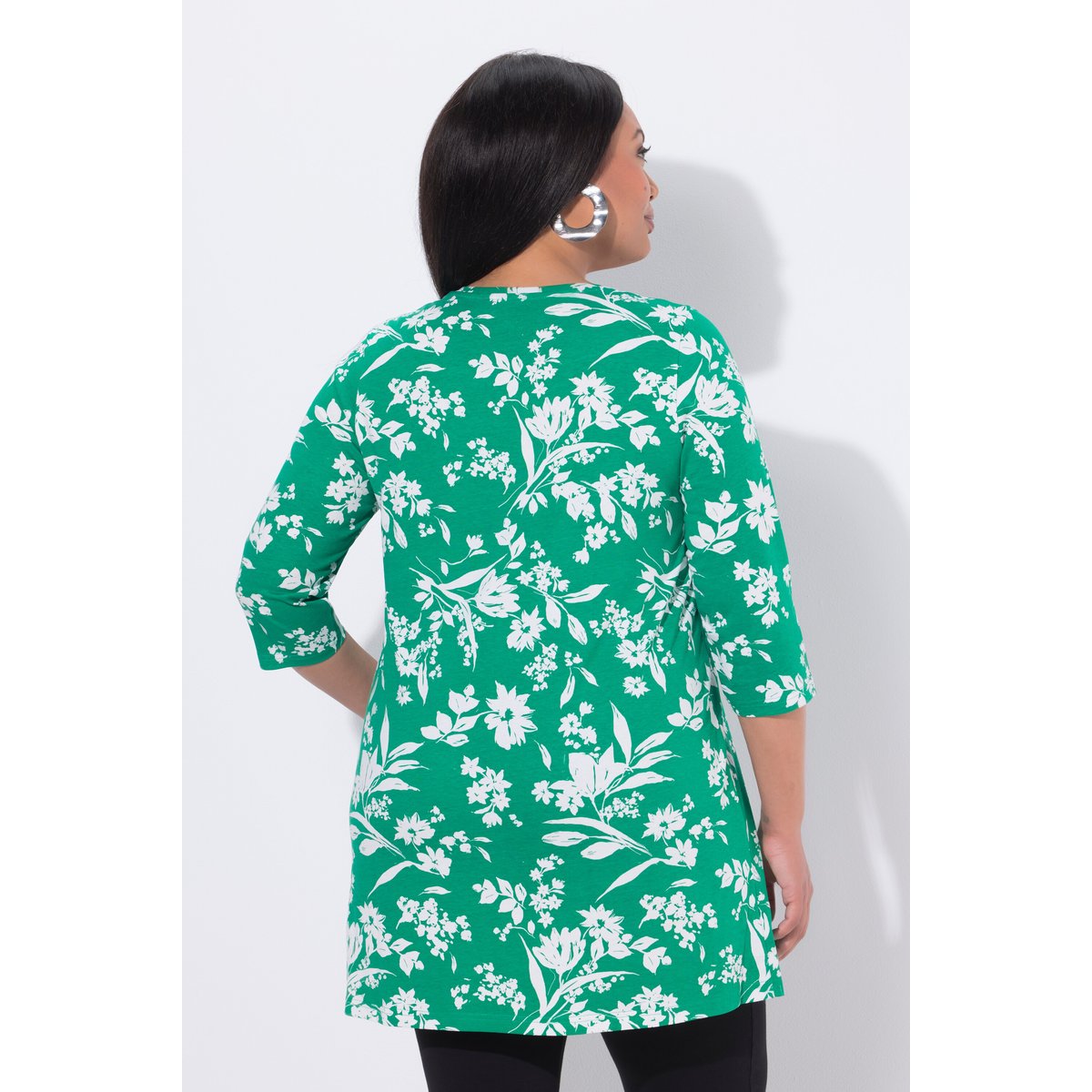 T-shirt motif à fleurs, coupe évasée vert d’été, ULLA POPKEN