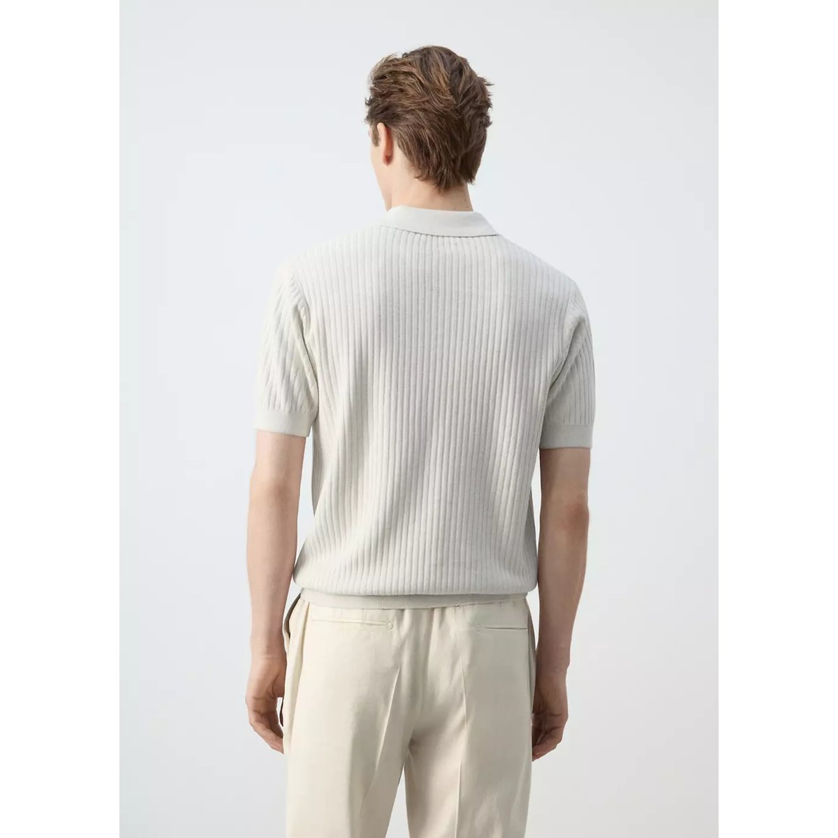 Polo en maille côtelée en mélange de coton sable, MANGO MAN