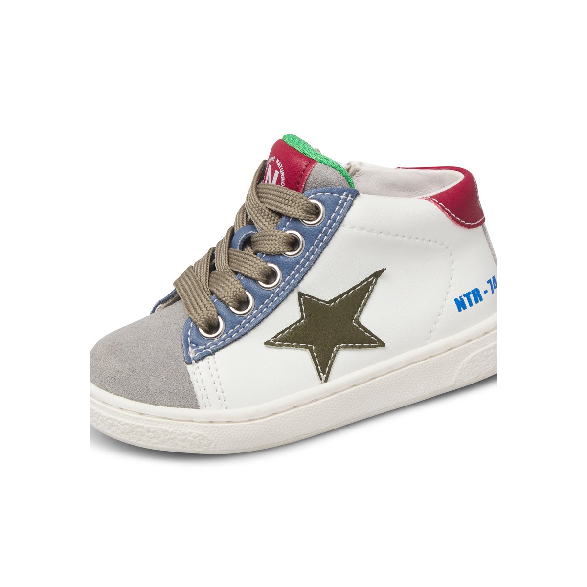 Baskets hautes en cuir et velours PINN HIGH ZIP. blanc-gris-marine, NATURINO