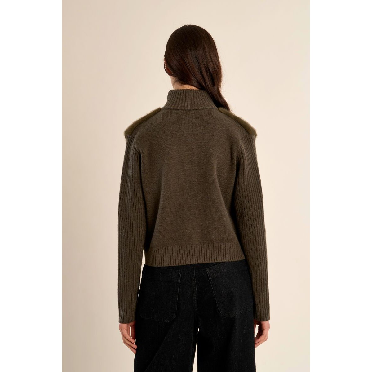 Veste à zip, bi-matière khaki, MOLLY BRACKEN