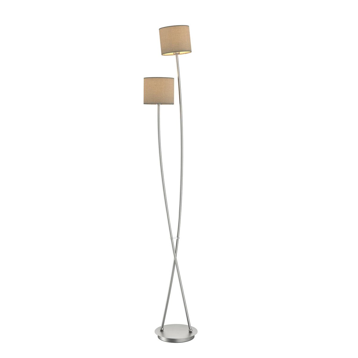 Lampadaire en textile moderne, Juljana taupe, nickel satiné, LUCANDE