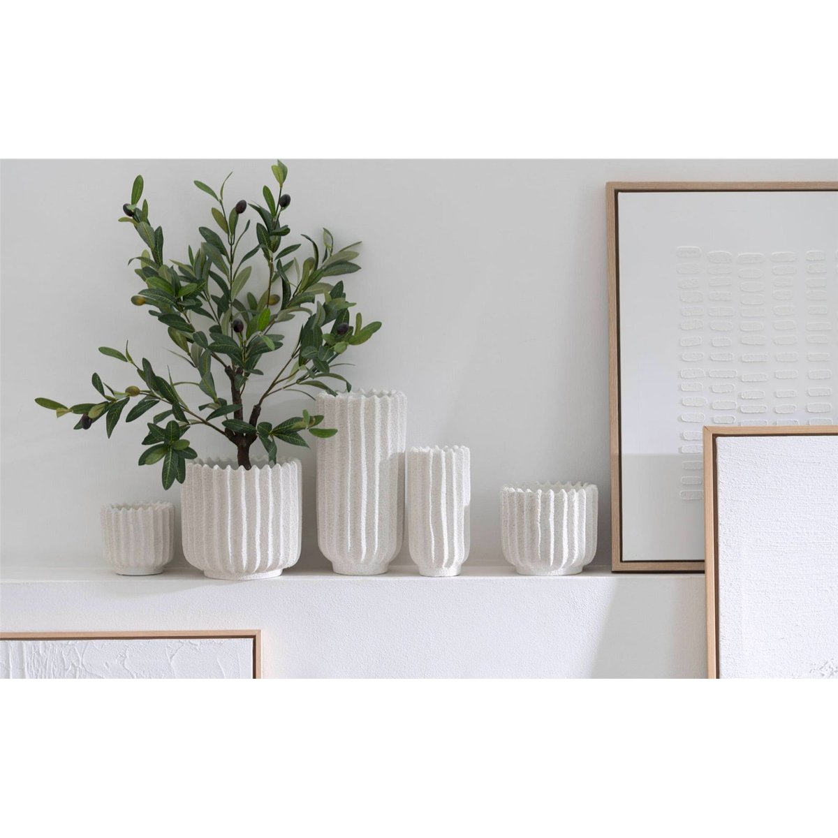 Tableau minimaliste en toile, Lot de 3 blanc et bois clair, RECOLLECTION