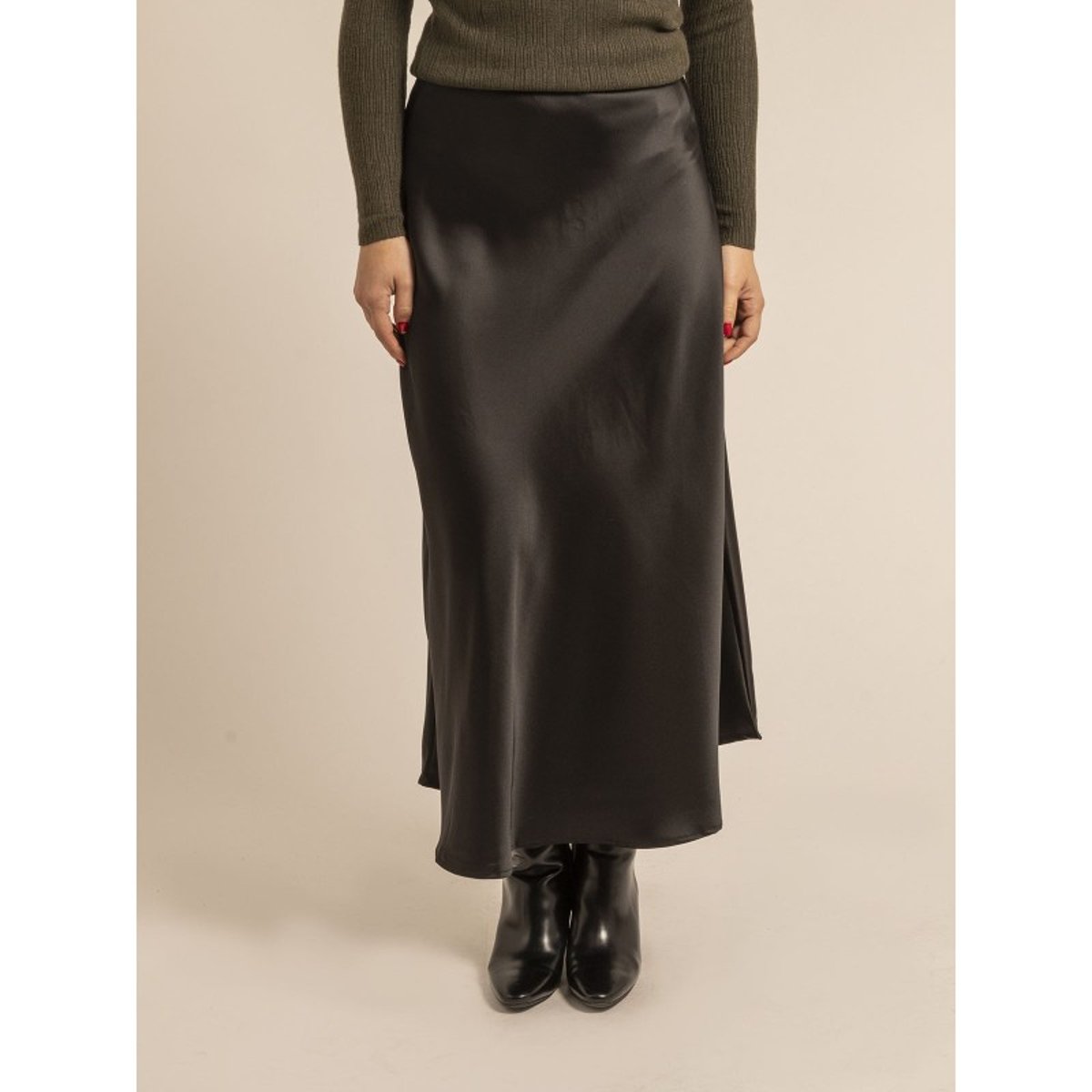 Jupe Longue En Satin Xabatia noir, DONA LISA