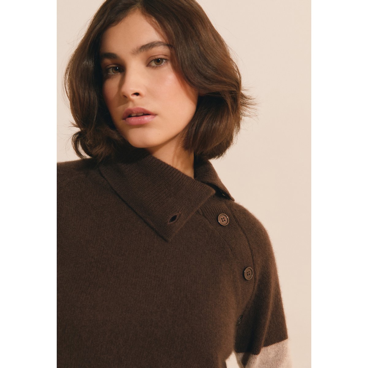 Pull manches longues 100% cachemire SIMONETTA CHAL chocolat, ETAM