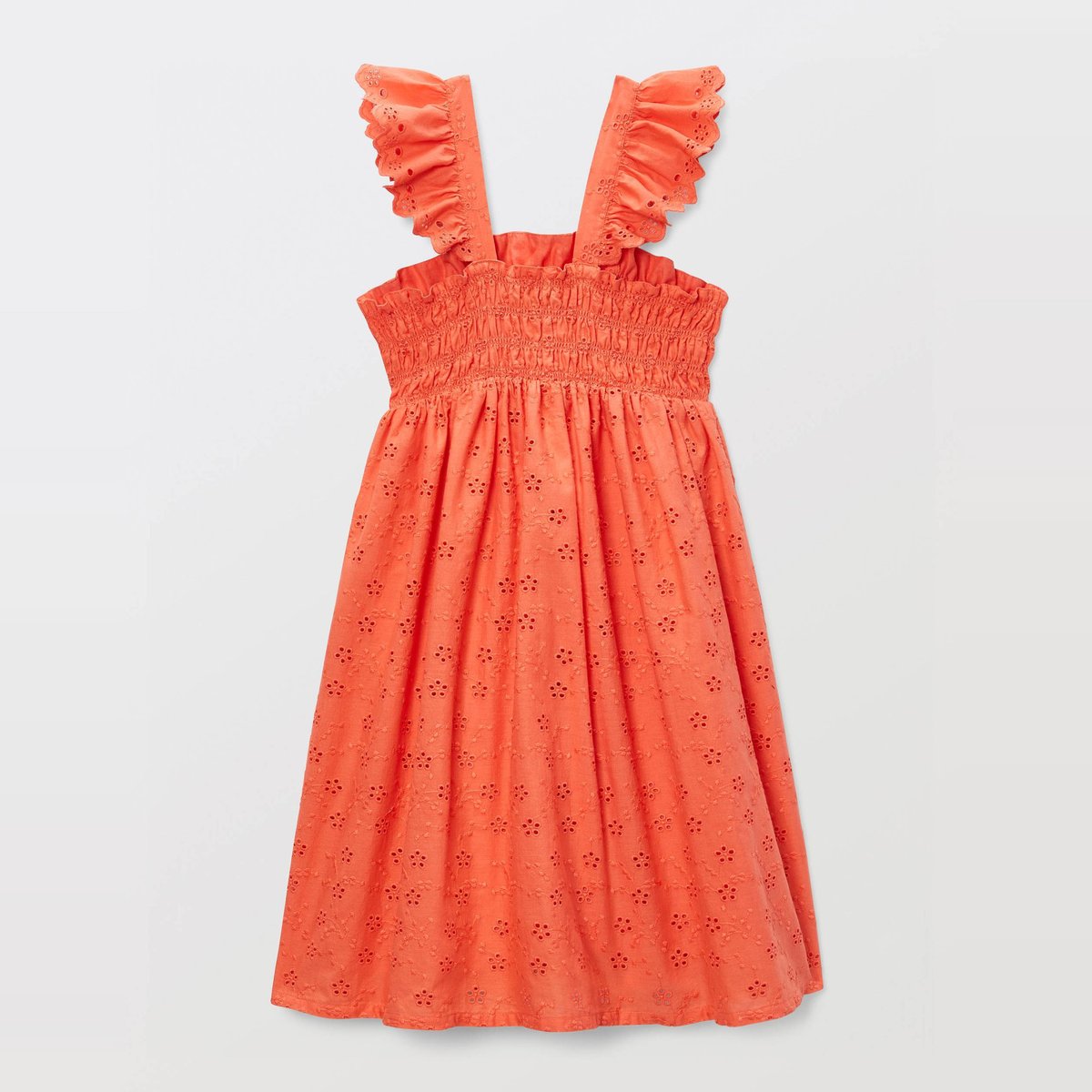 Robe à bretelles brodée en coton corail, MONOPRIX