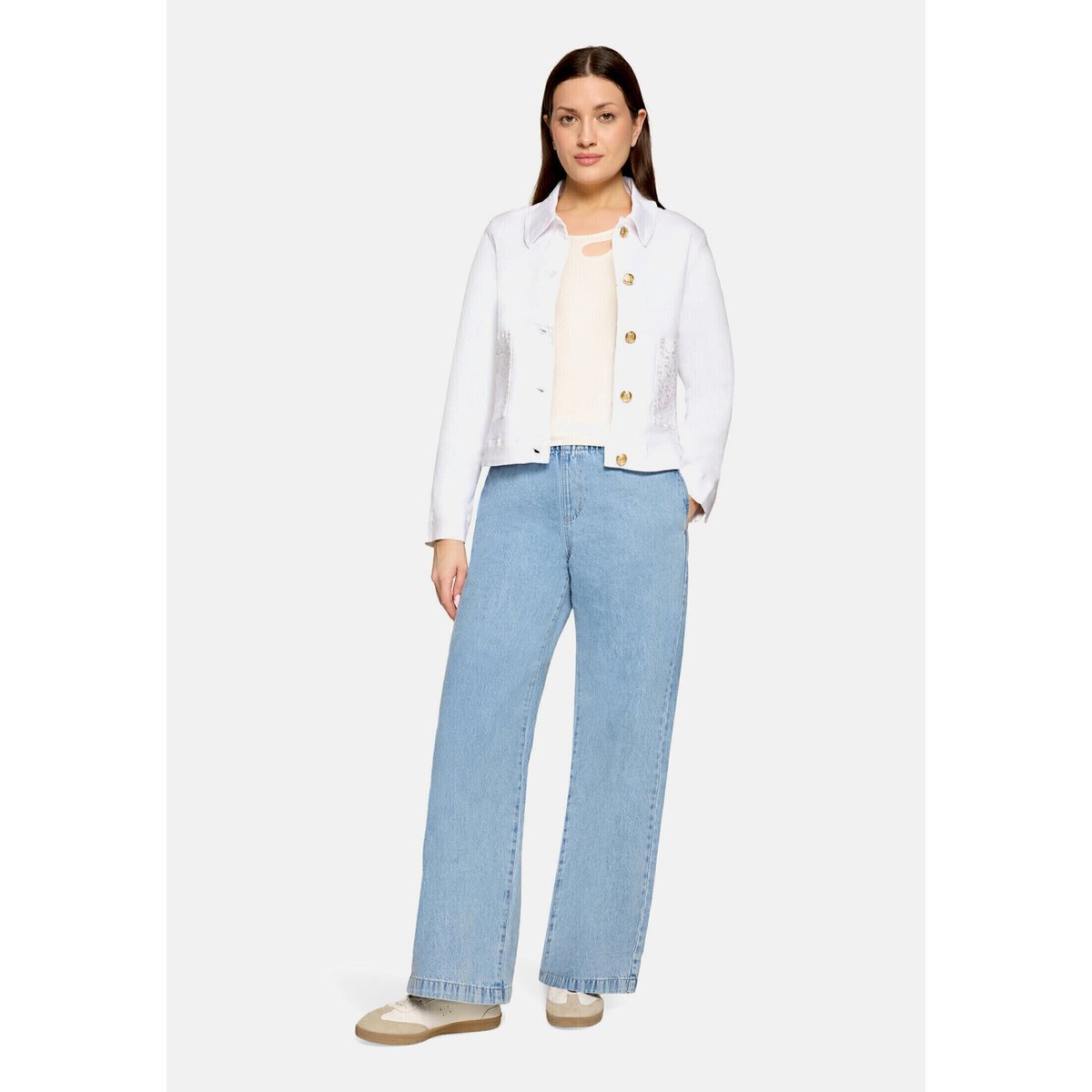 Veste en jean à motif ajouré blanc, CARTOON