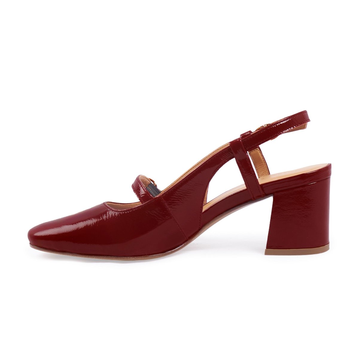 Escarpins slingback cuir vernis bordeaux, JULES & JENN