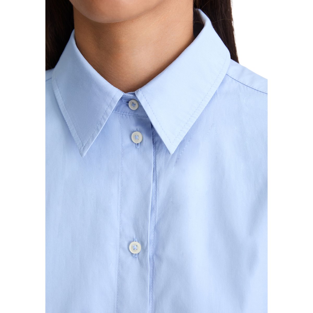 Blouse à manches longues regular en popeline de coton premium bleu clair, MARC O'POLO