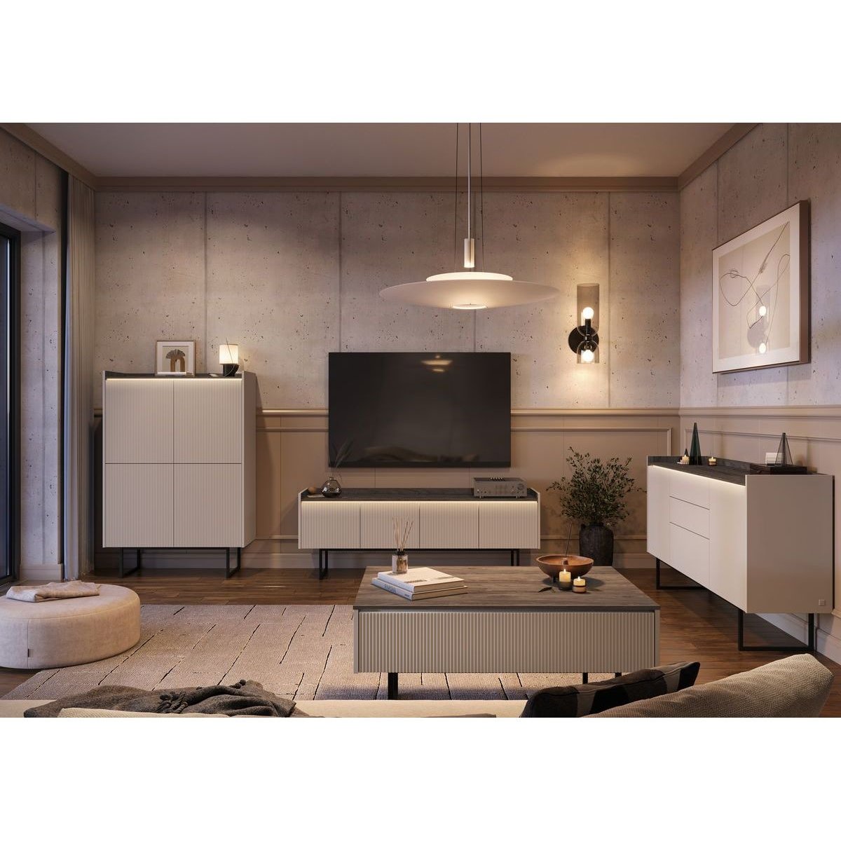 Table basse rectangulaire en panneaux de particules, LOUNA beige, BOBOCHIC