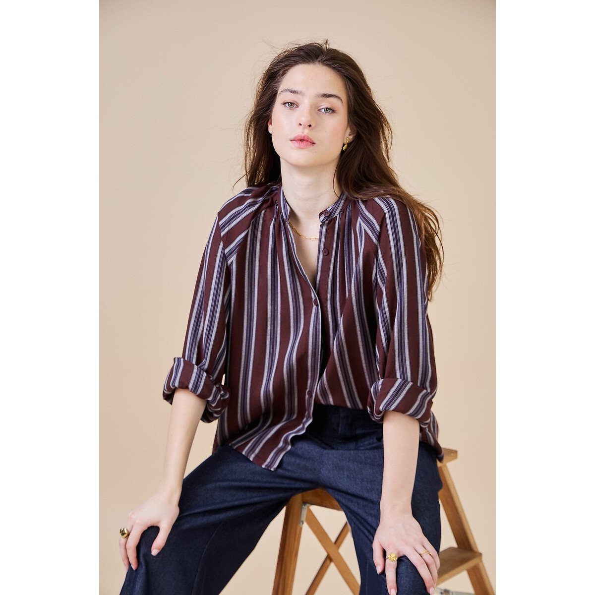 Striped Blouse brown stripes, SEE U SOON