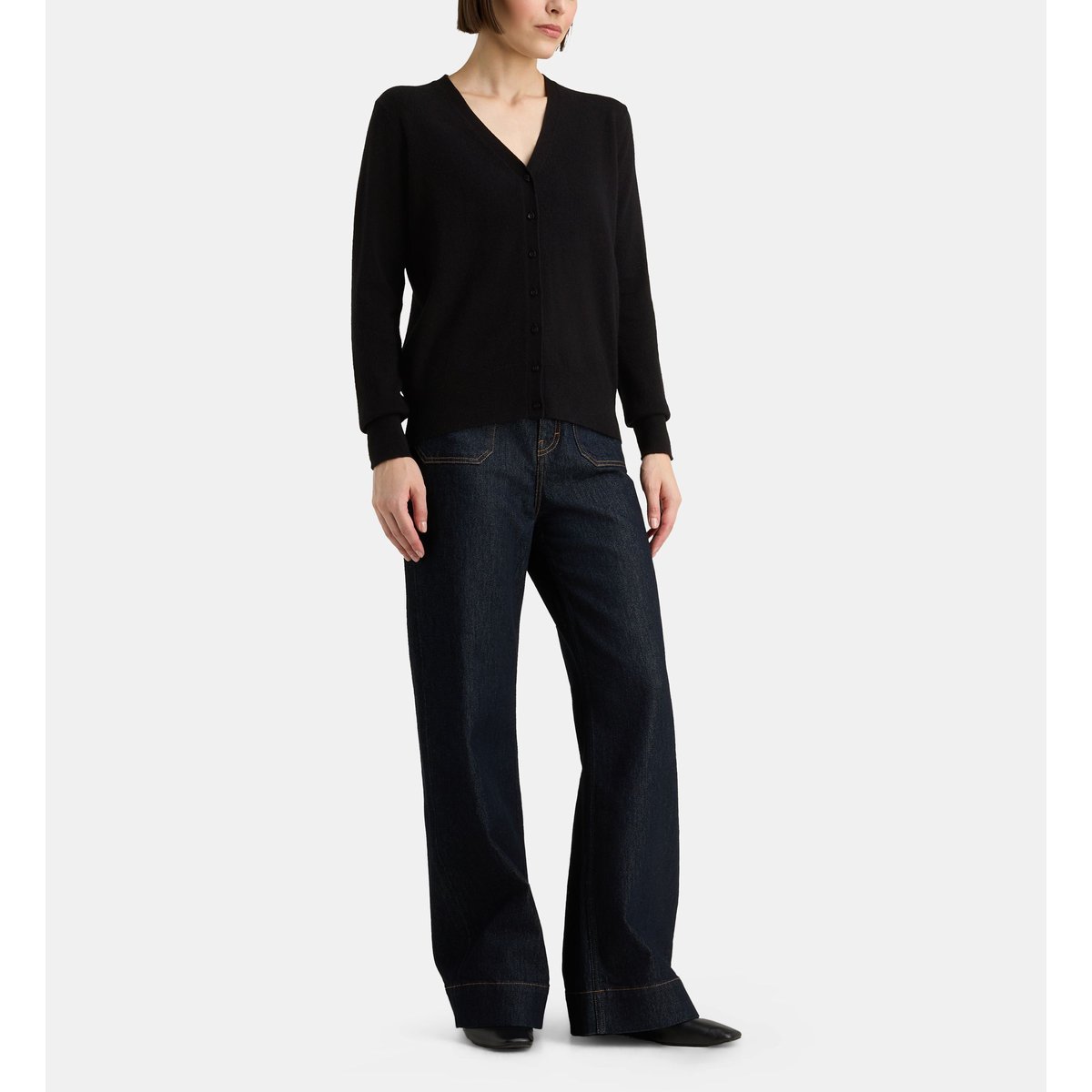 Cardigan droit filao en cachemire noir, GALERIES LAFAYETTE
