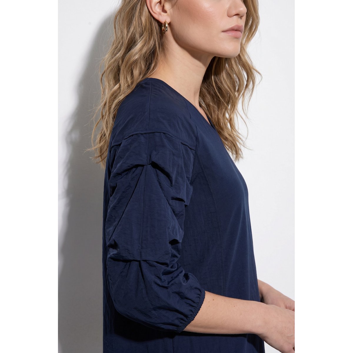 T-shirt en coton bio, plis fantaisie marine, ULLA POPKEN