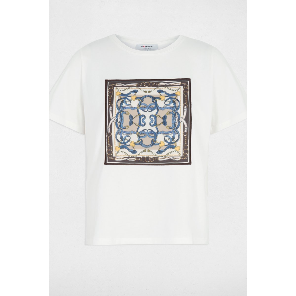 T-shirt imprimé col rond blanc, MORGAN