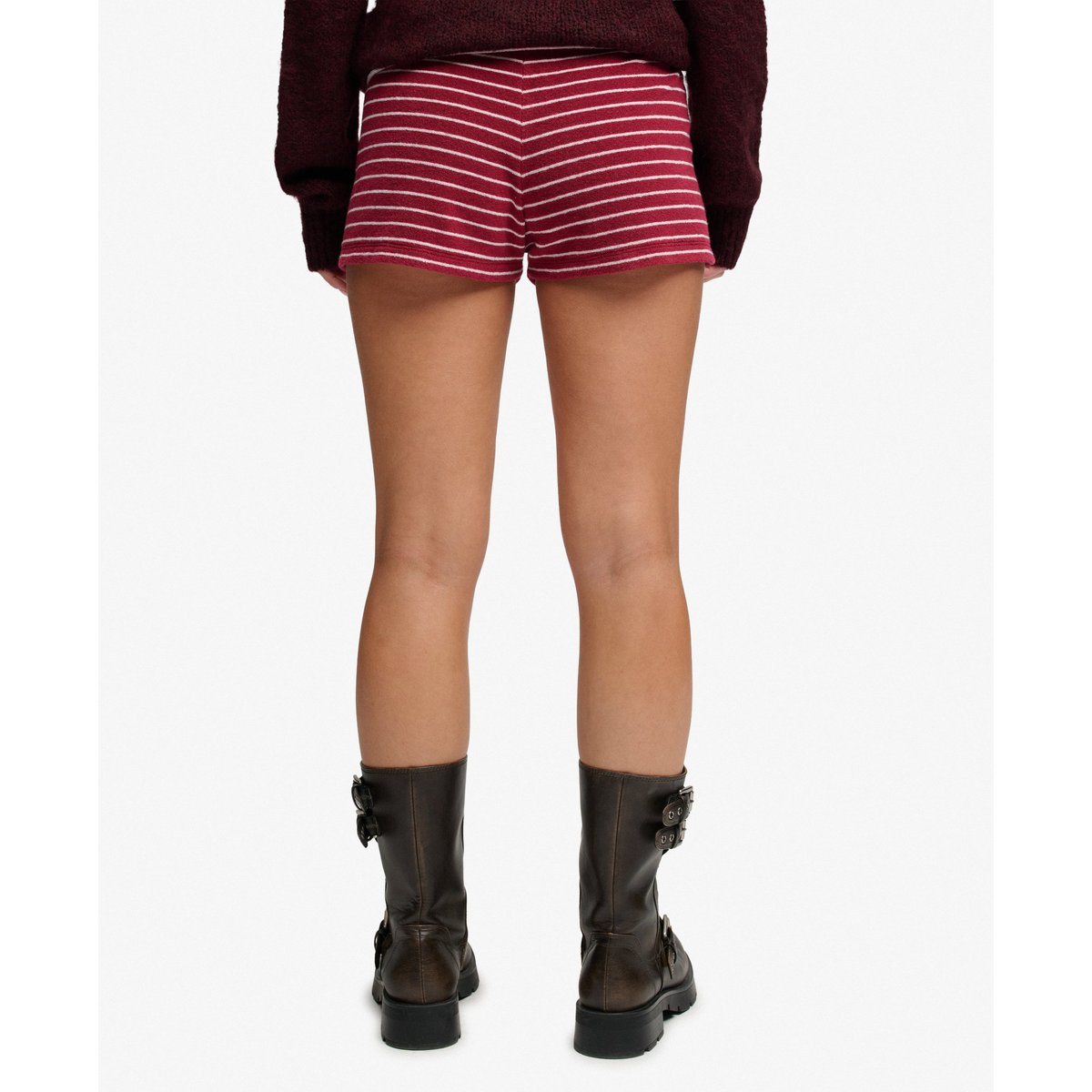 Short en tissu éponge à revers Athletic Essentials rayé rouge porto, SUPERDRY