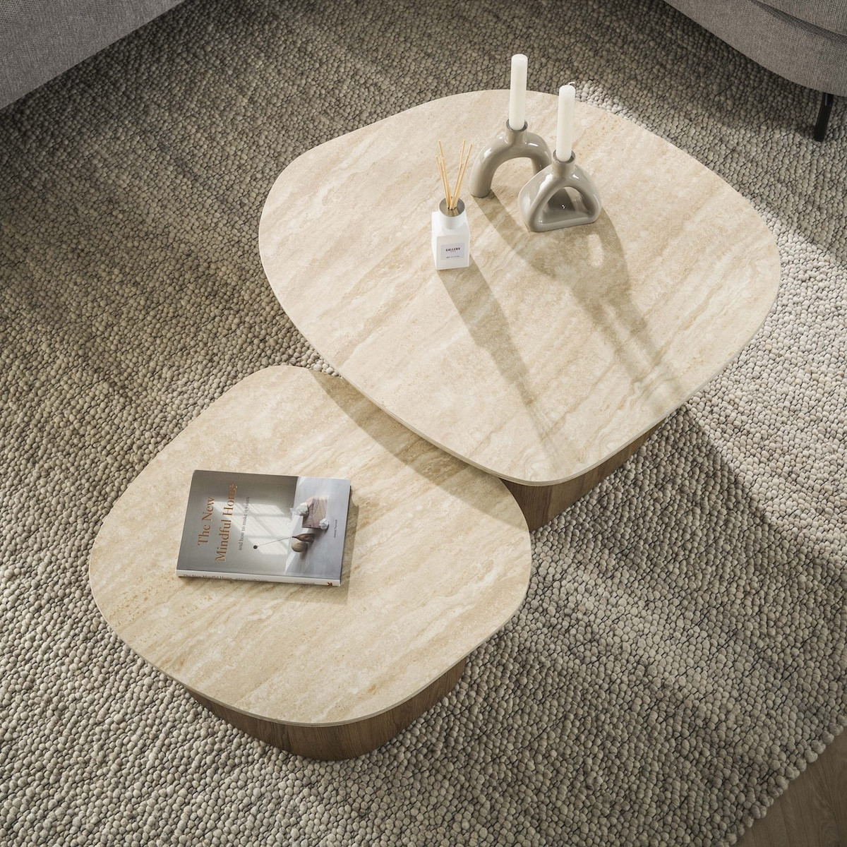 Tables basses gigognes en mdf et céramique - NAYA travertin, MATHI DESIGN
