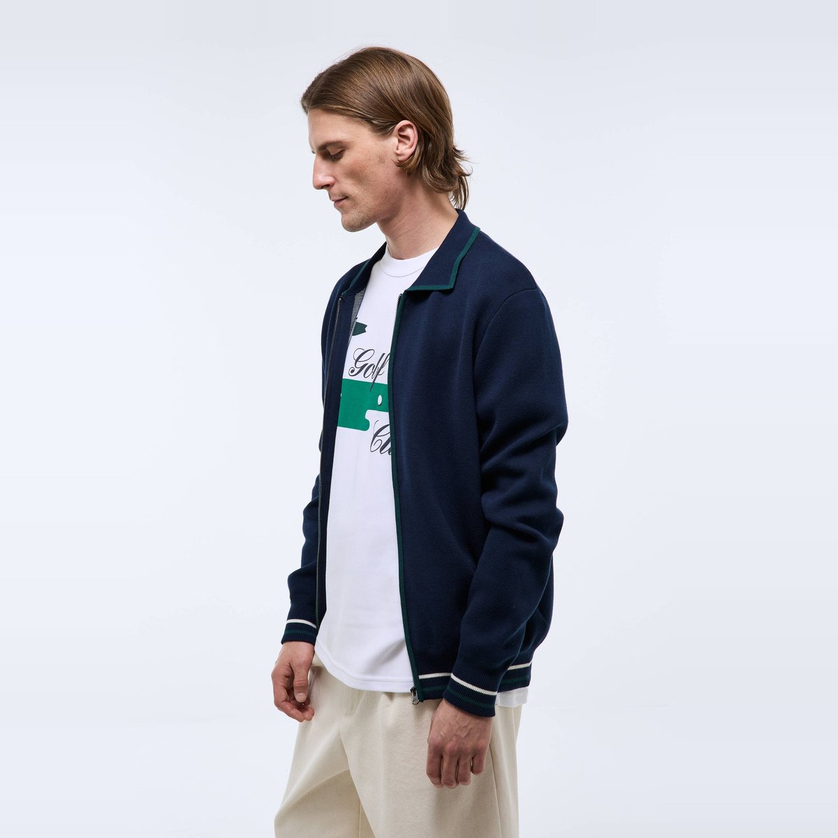 Gilet col polo en coton marine, MONOPRIX