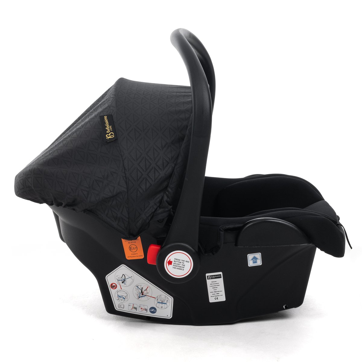 Poussette combinée trio 3 en 1 - siège auto 0+ CAVO – nacelle – dès la naissance – jusqu’à 22kg - noir couleur unique, BEBELISSIMO J'AIME