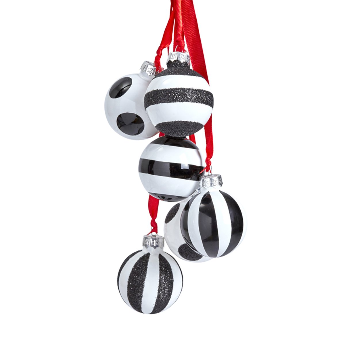 Set de 6 boules de noël décoratives à motifs en verre D4 noir et blanc, SIA DECO