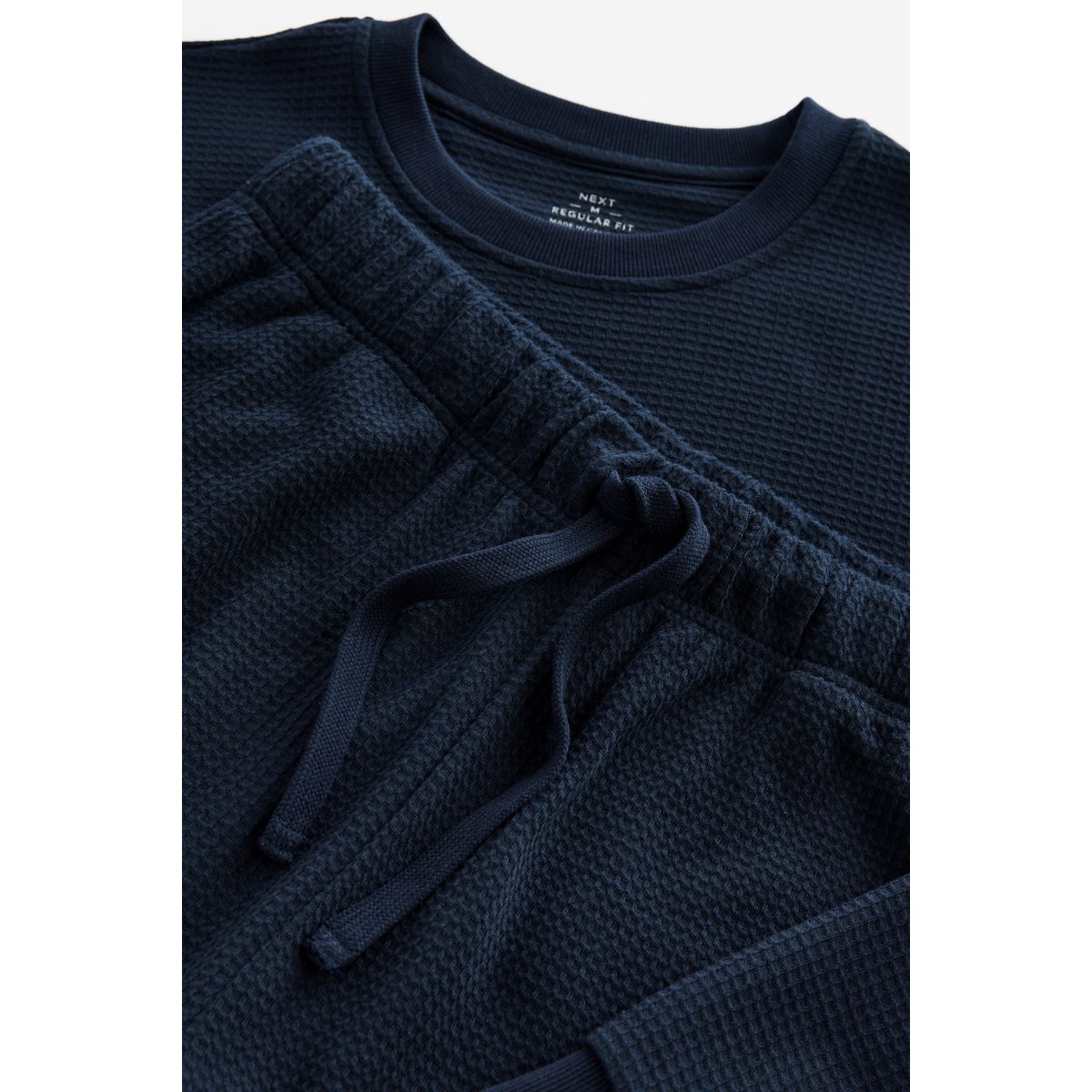 Pyjama doux gaufré à manches longues bleu marine, NEXT