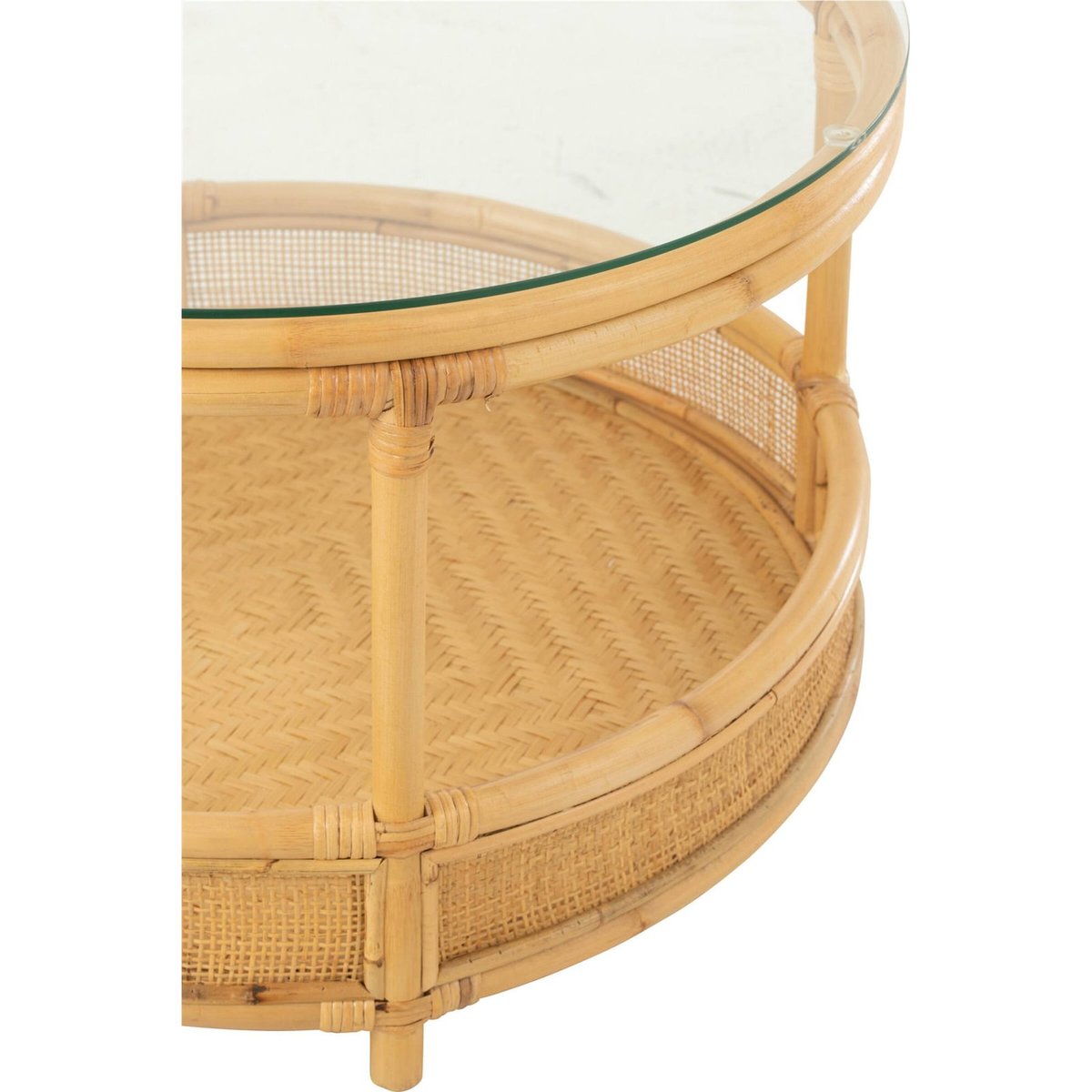 Table basse ronde en rotin et verre naturel, RECOLLECTION