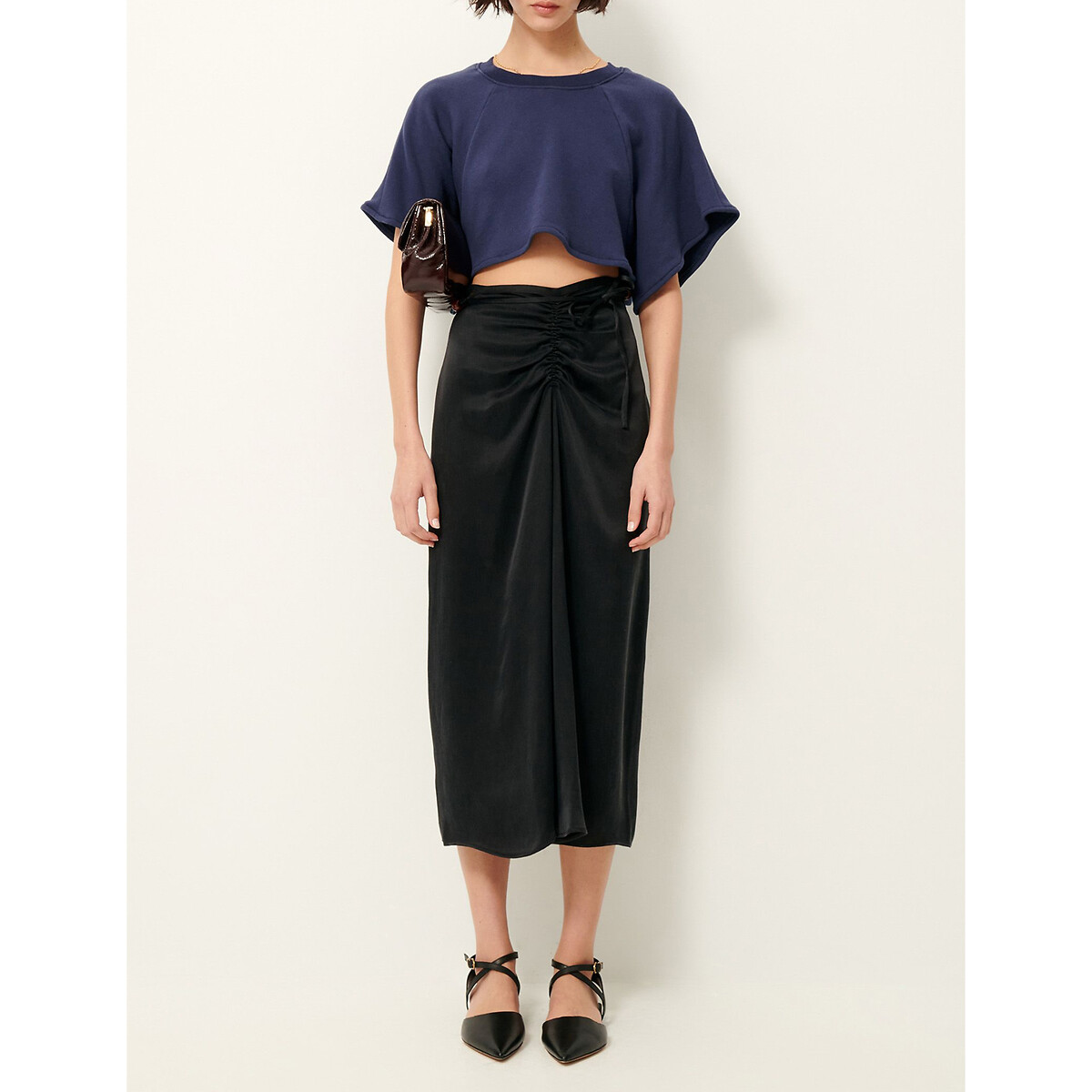 Jupe midi taille haute Syreeta noir, SESSUN