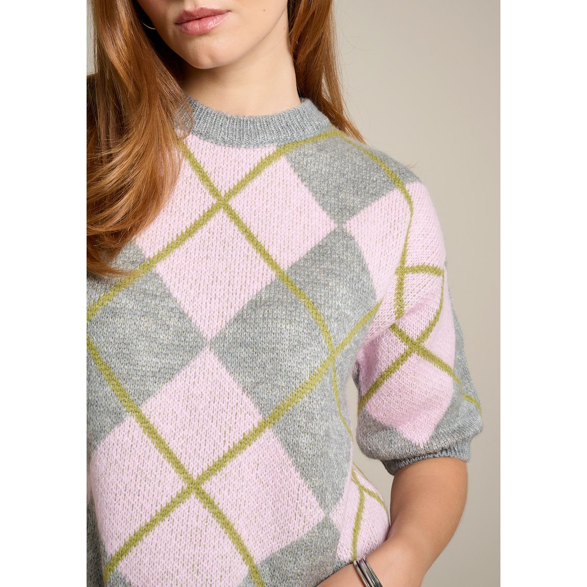 Pull à motif losanges gris clair, LOLALIZA