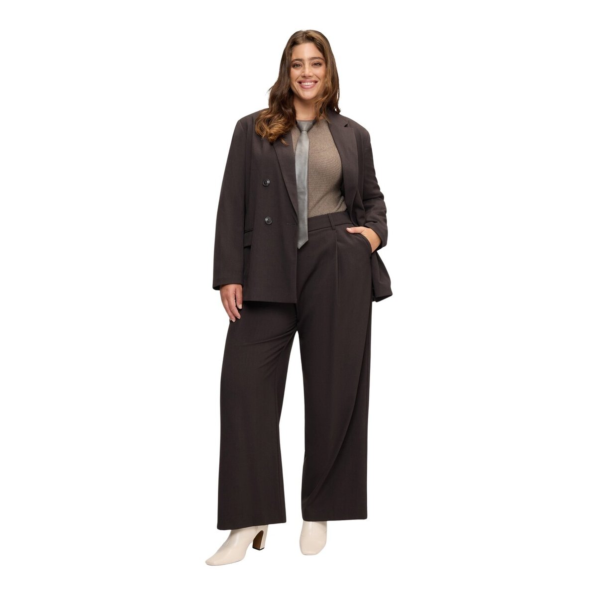 Pantalon palazzo avec fermeture portefeuille marron, FIORELLA RUBINO