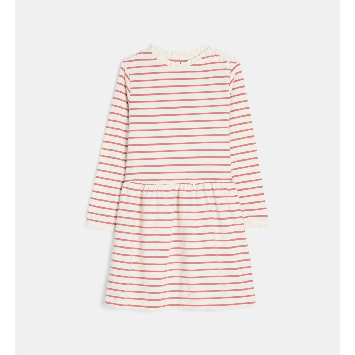 Robe tamonix rayée en coton bio écru et rose, CADET ROUSSELLE