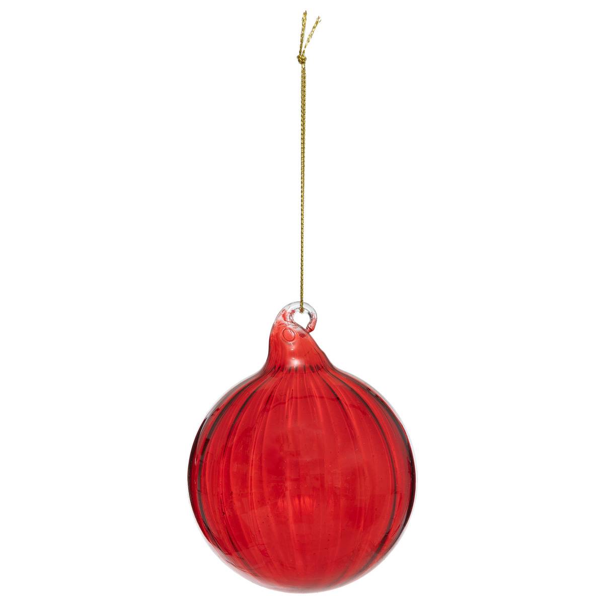 Boule de Noël en verre 80mm strie rouge rouge, ATMOSPHERA