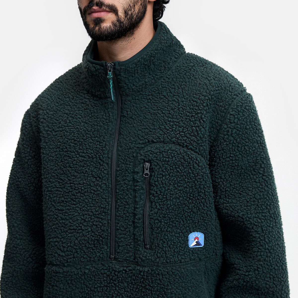 Sweat à col montant zippé en sherpa vert foncé, LA REDOUTE COLLECTIONS