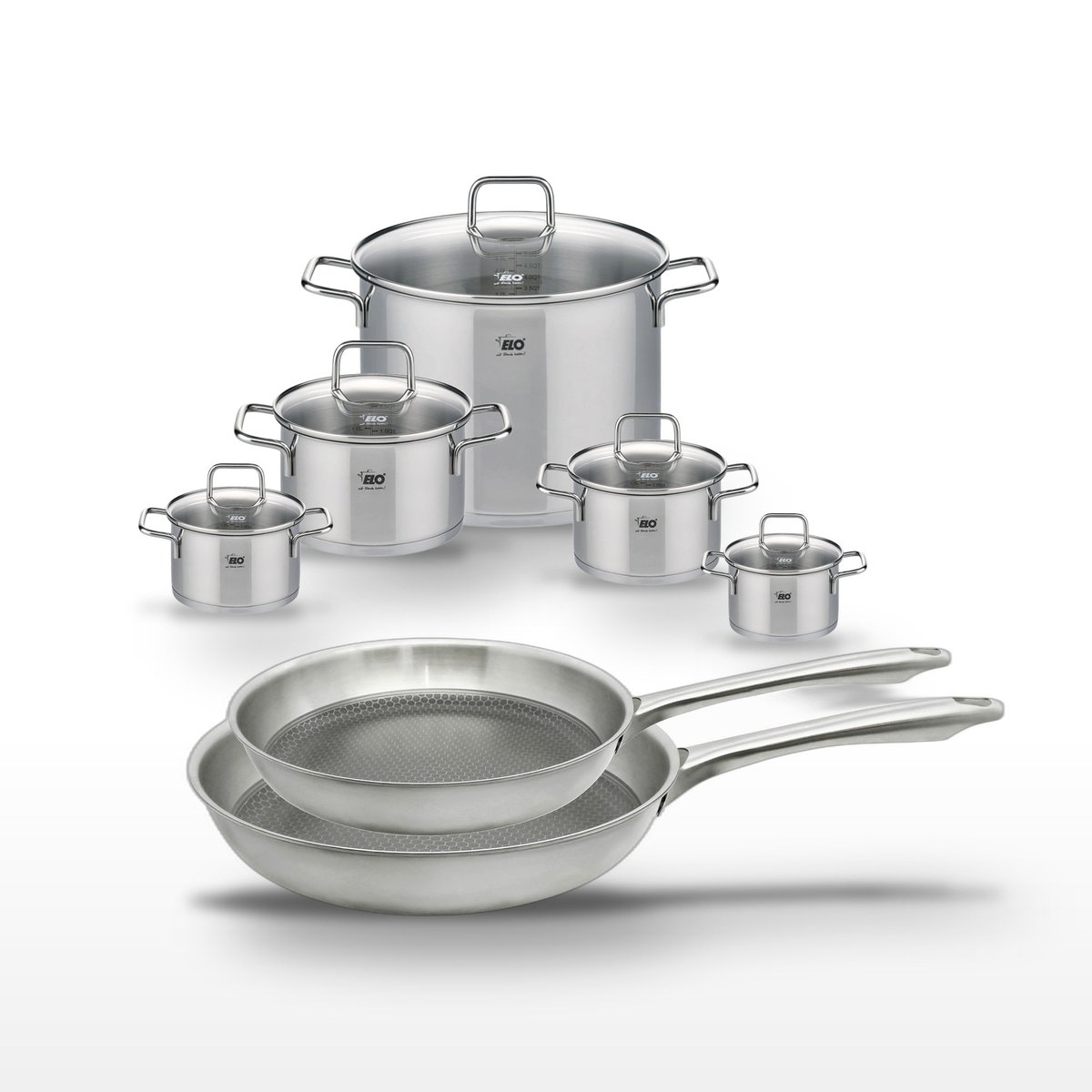 Batterie de cuisine 2 poêles 24/28cm + 5 faitouts RELIEF PASSION gris, ELO