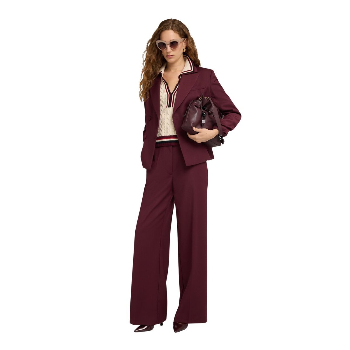 Pantalon palazzo à pli marqué burgundy, MOTIVI