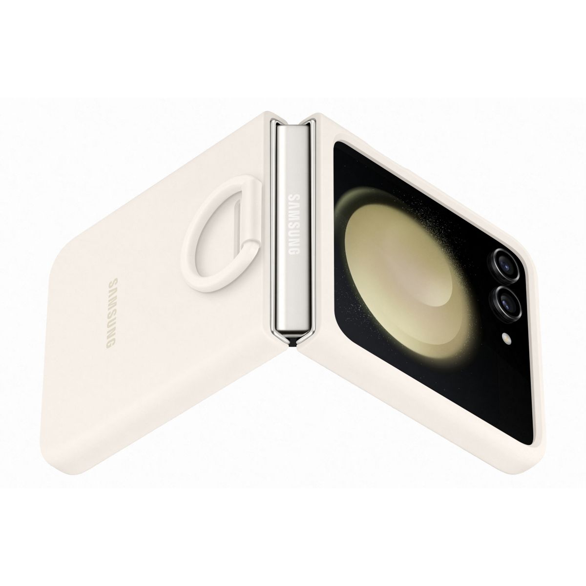 Coque Z Flip 5 avec anneau sillicone Crème couleur unique, SAMSUNG