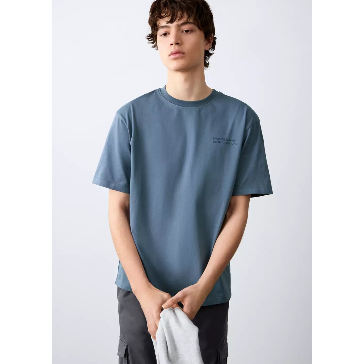 T-shirt imprimé manches courtes bleu, MANGO TEEN