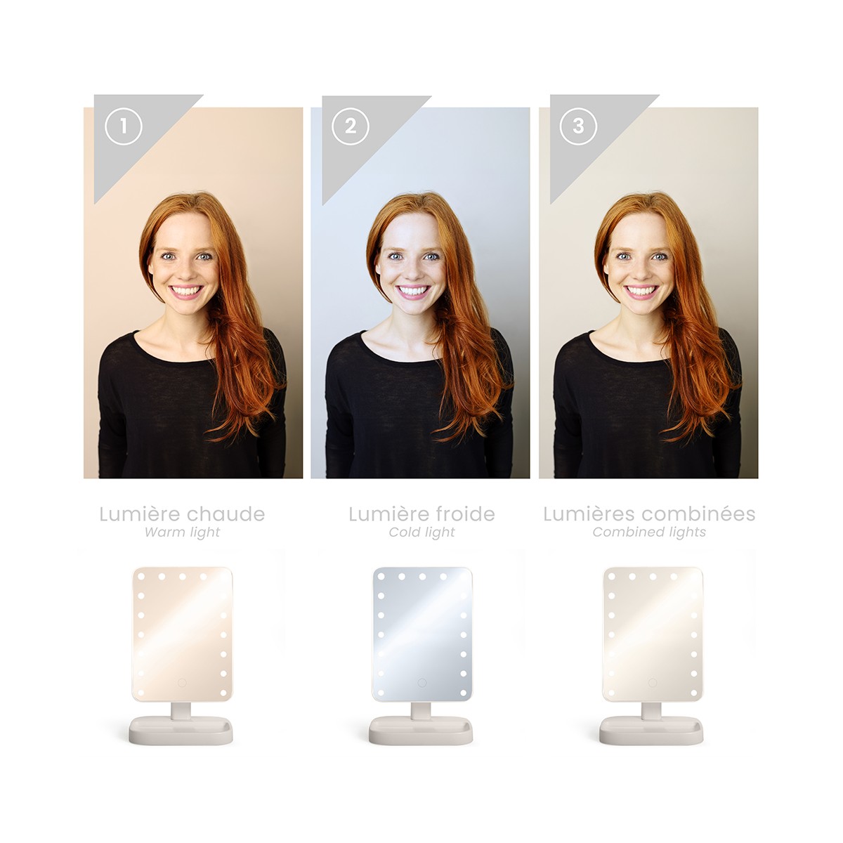 Miroir de maquillage lumineux gris, LIVOO