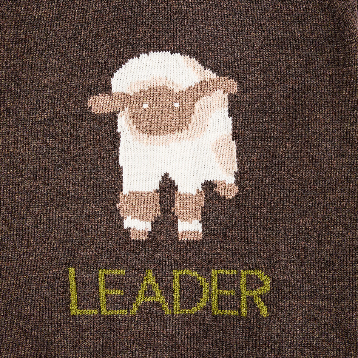 Pull, col rond, motif mouton en intarsia, en laine mérinos marron, LA REDOUTE X MAZORCAS