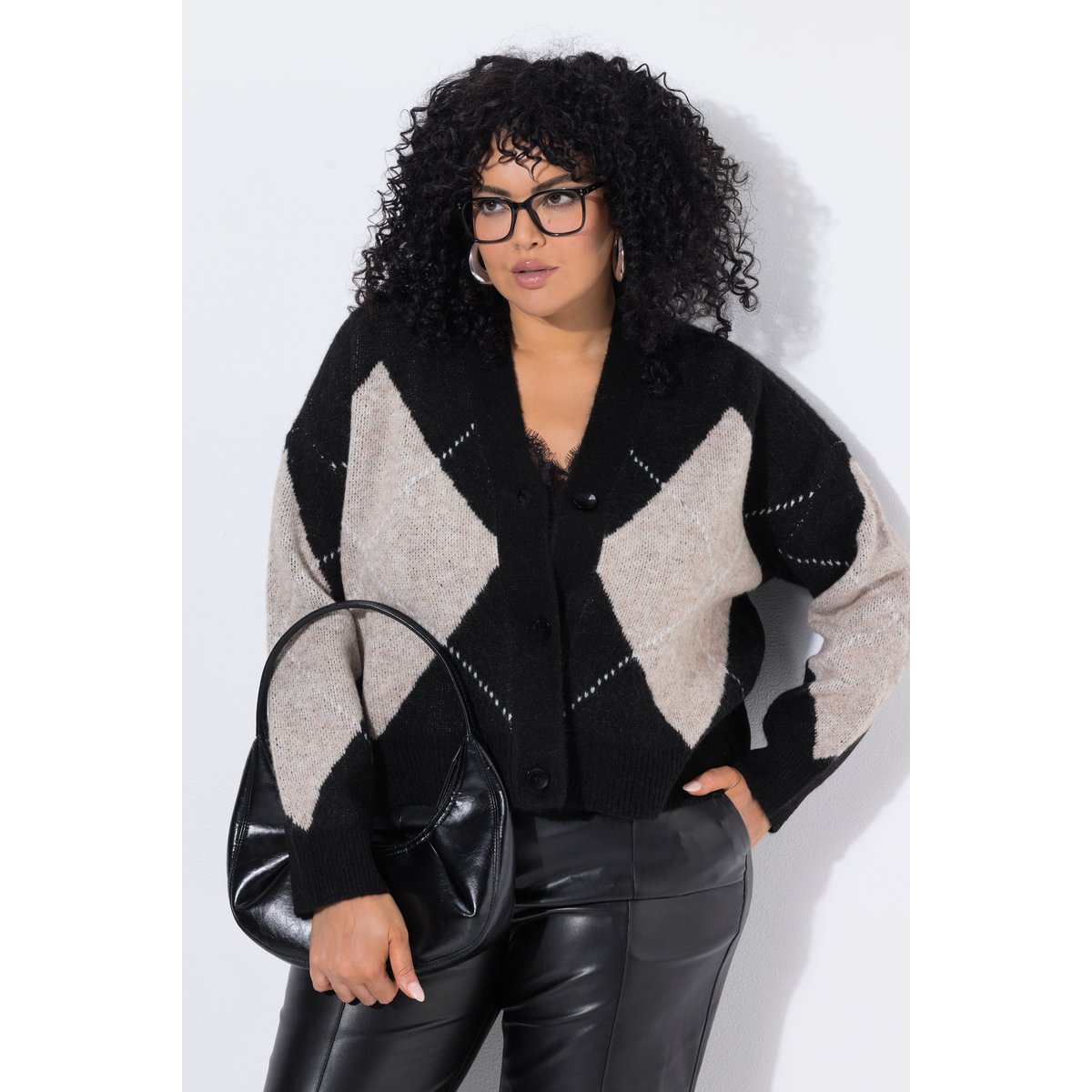 Cardigan motif losanges « argyle » noir, ULLA POPKEN