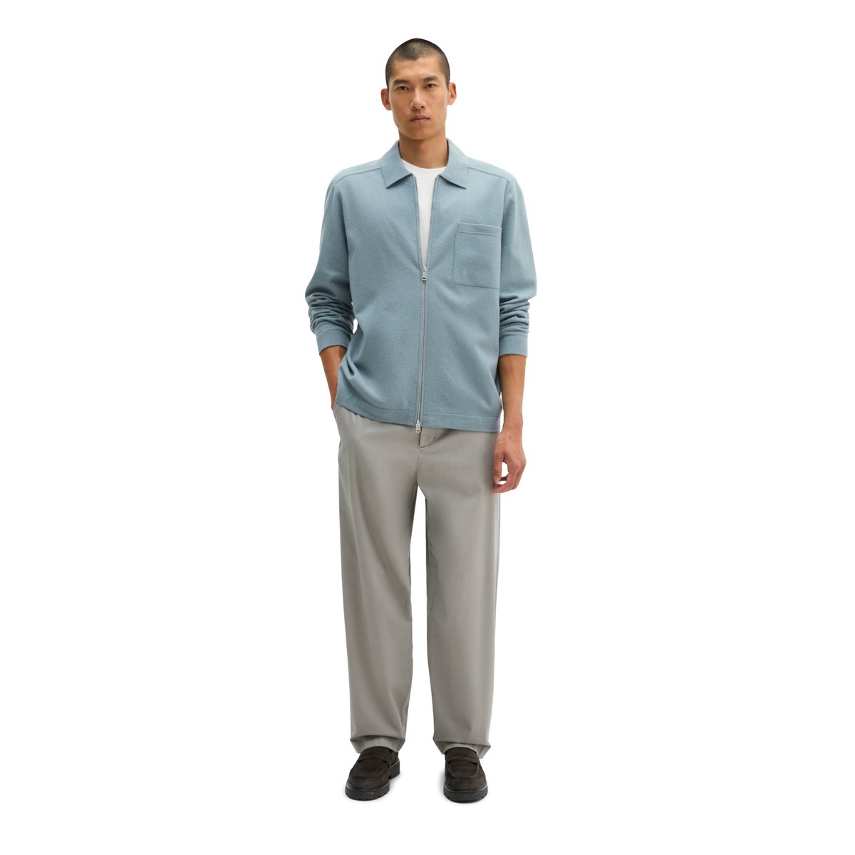Cardigan overhirt regular en aspect compact de laine bouillie bleu clair, MARC O'POLO