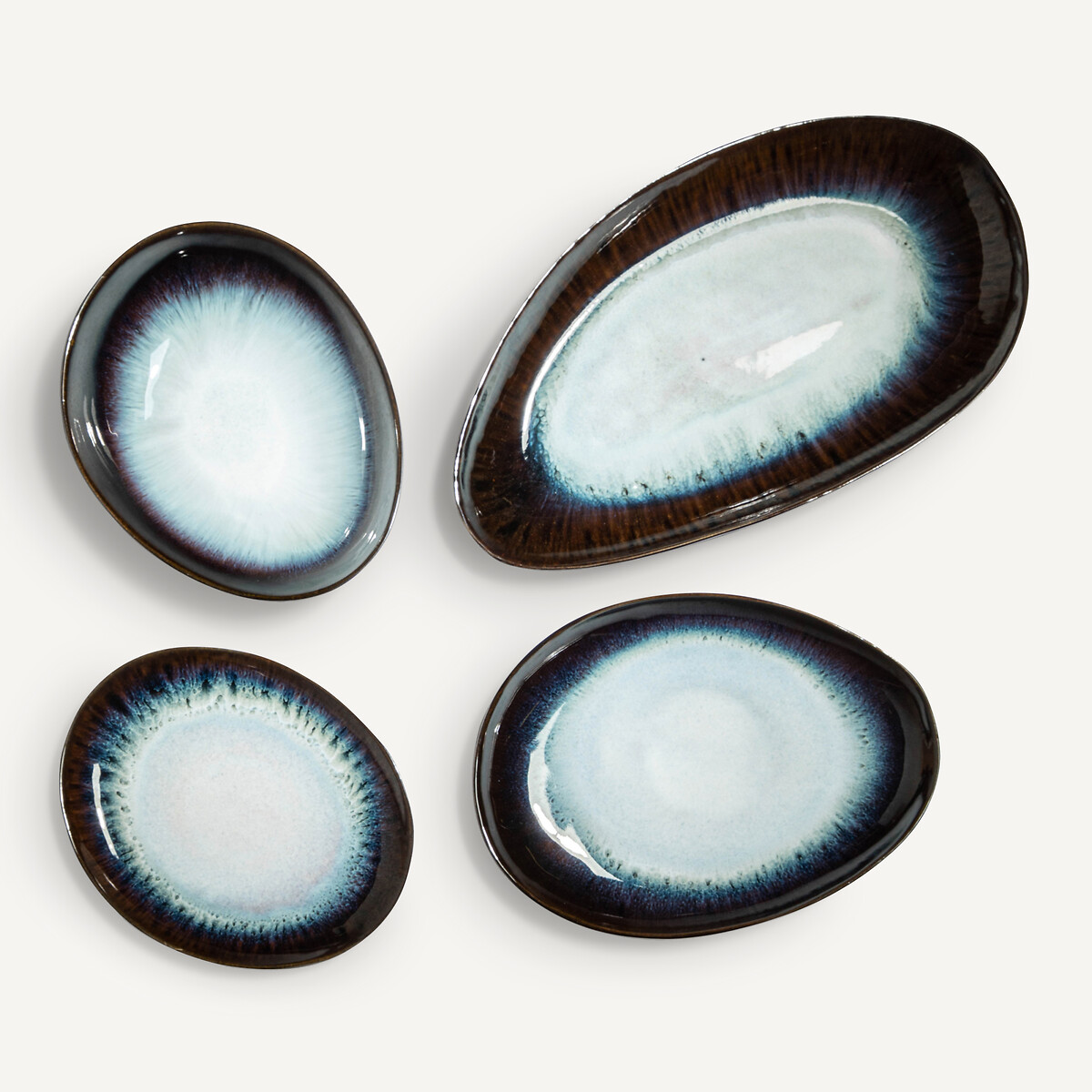 Lot de 4 assiettes plates en grès Mytili blanc/bleu nuit, AM.PM