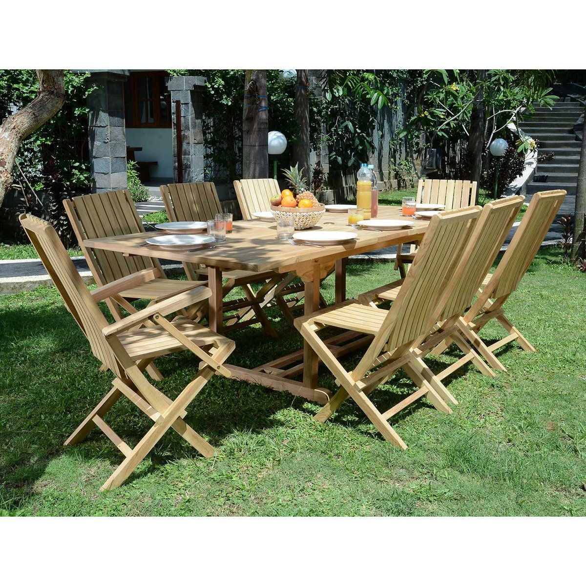 Salon de jardin en teck massif Pampelone, 8 places naturel, TECK ATTITUDE
