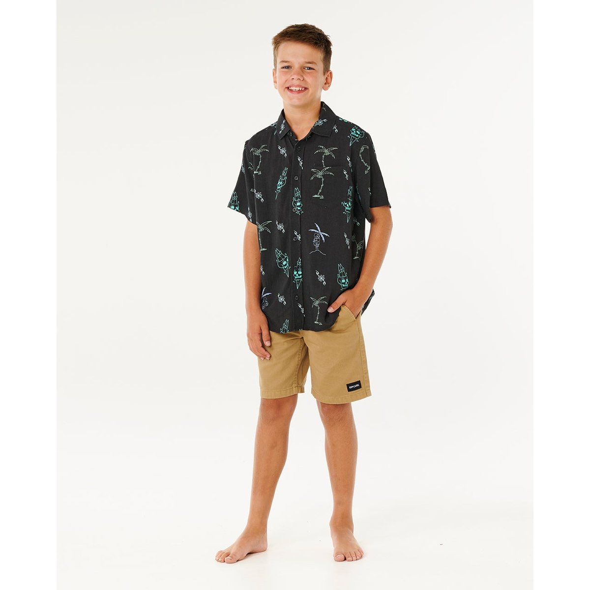 Chemise Eternal Shred manches courtes garçon noir délavé, RIP CURL