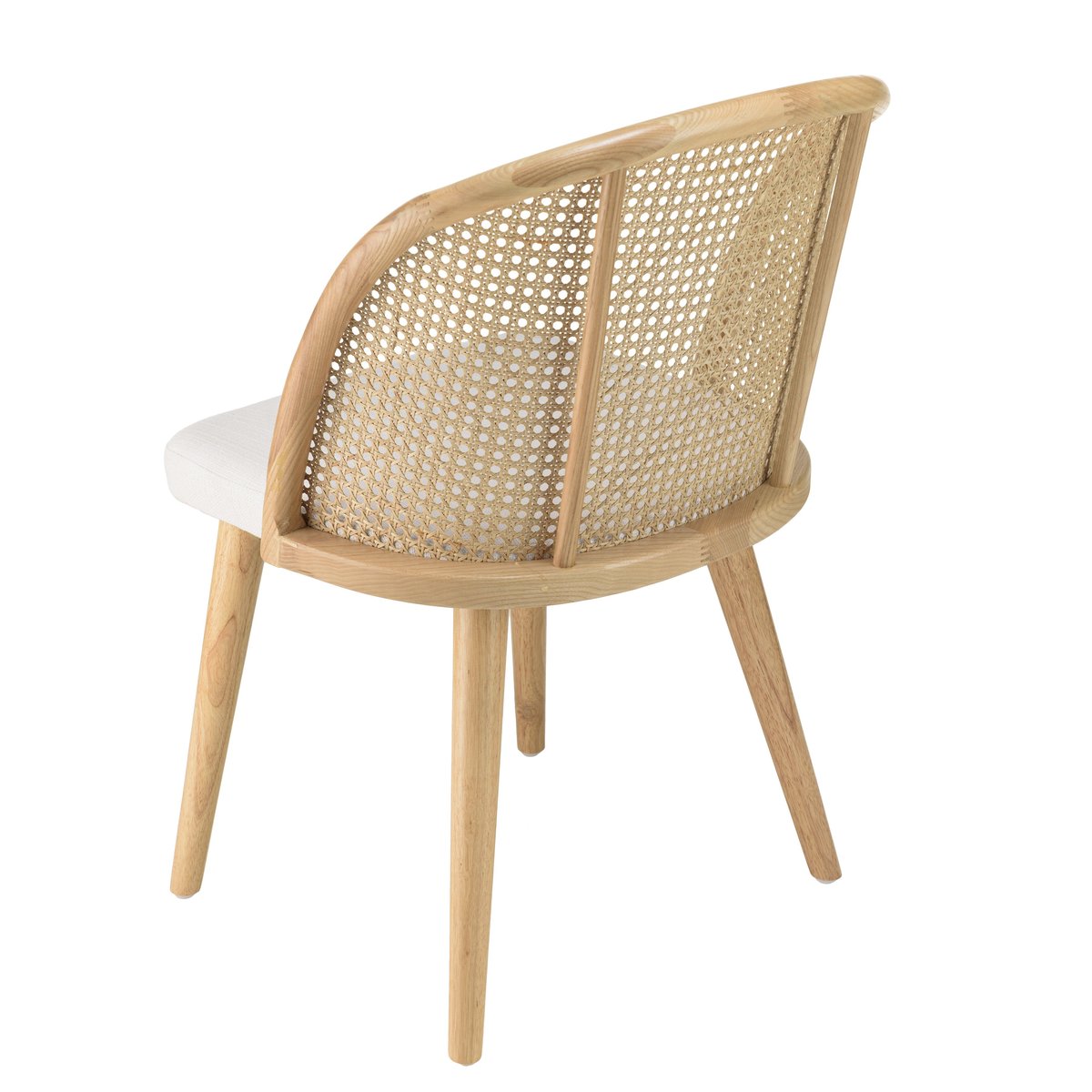 Chaise exotique dossier rond cannage assise tissu blanc TIM bois naturel, PIER IMPORT