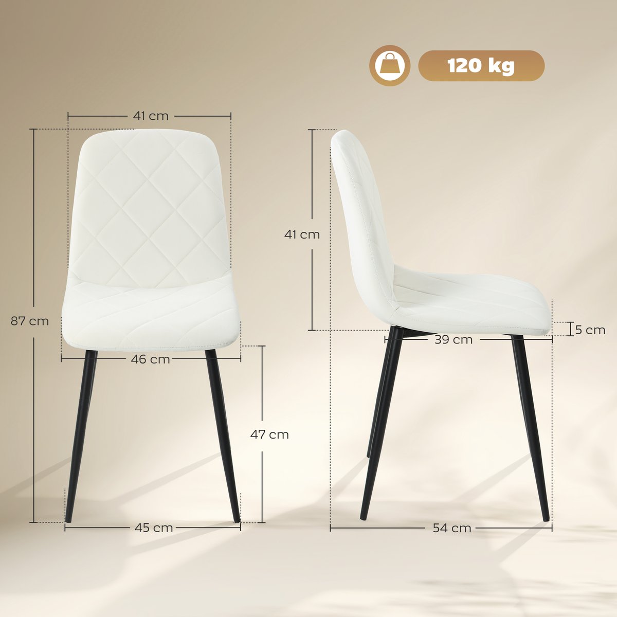 Chaise de salle à manger Polyester Crème crème, HOMCOM