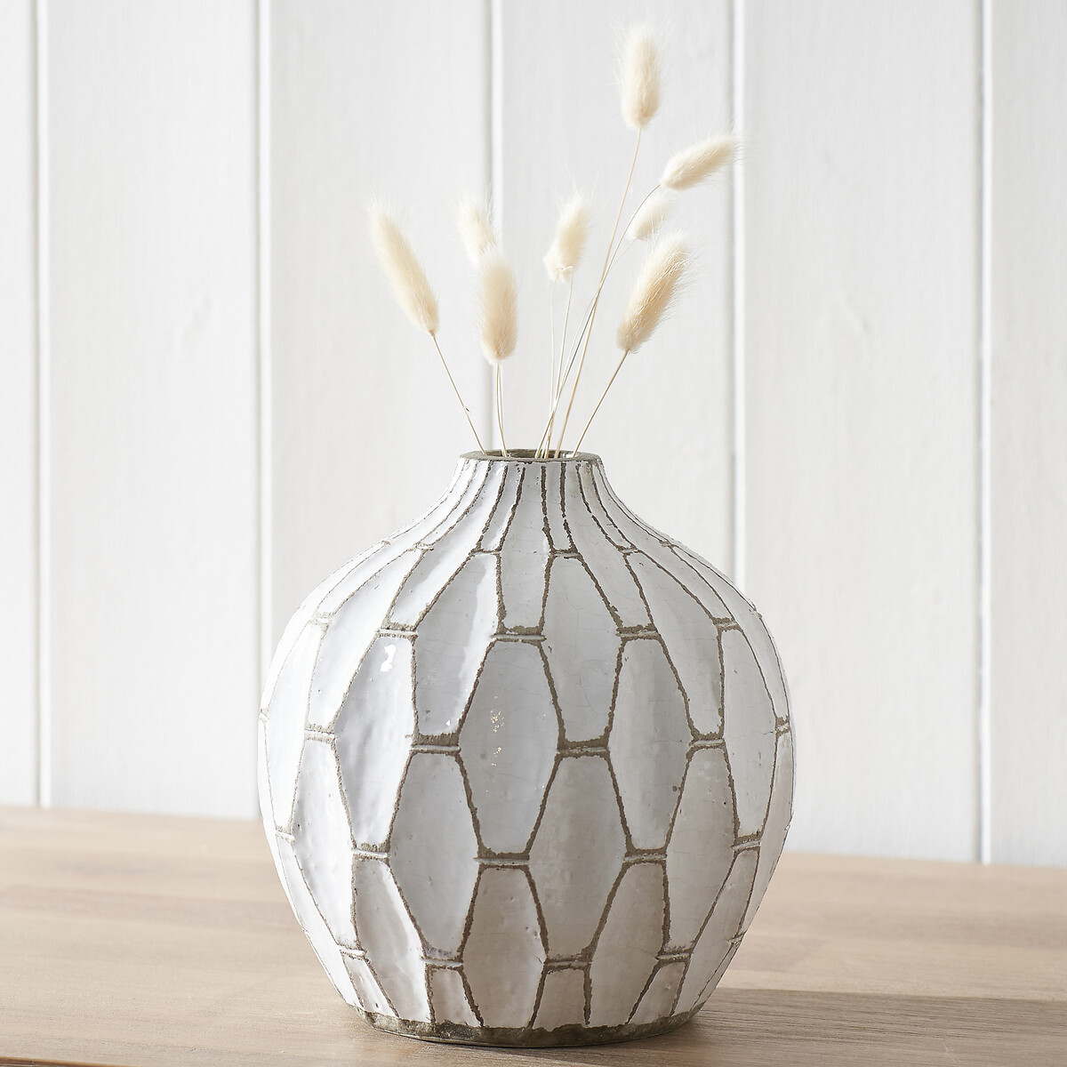 20cm White Stoneware Geometric Vase white, ÉDITÉ