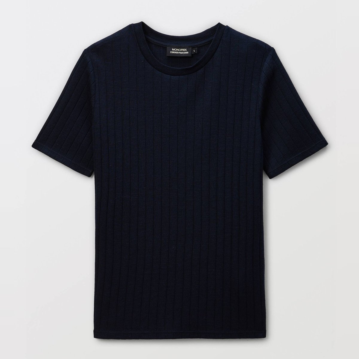 Pull uni en laine et soie marine, MONOPRIX