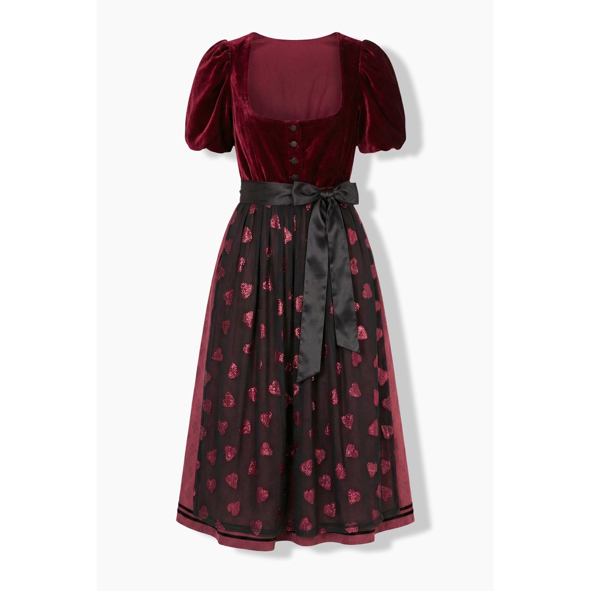 Dirndl, velours, encolure carrée rouge vin, ULLA POPKEN
