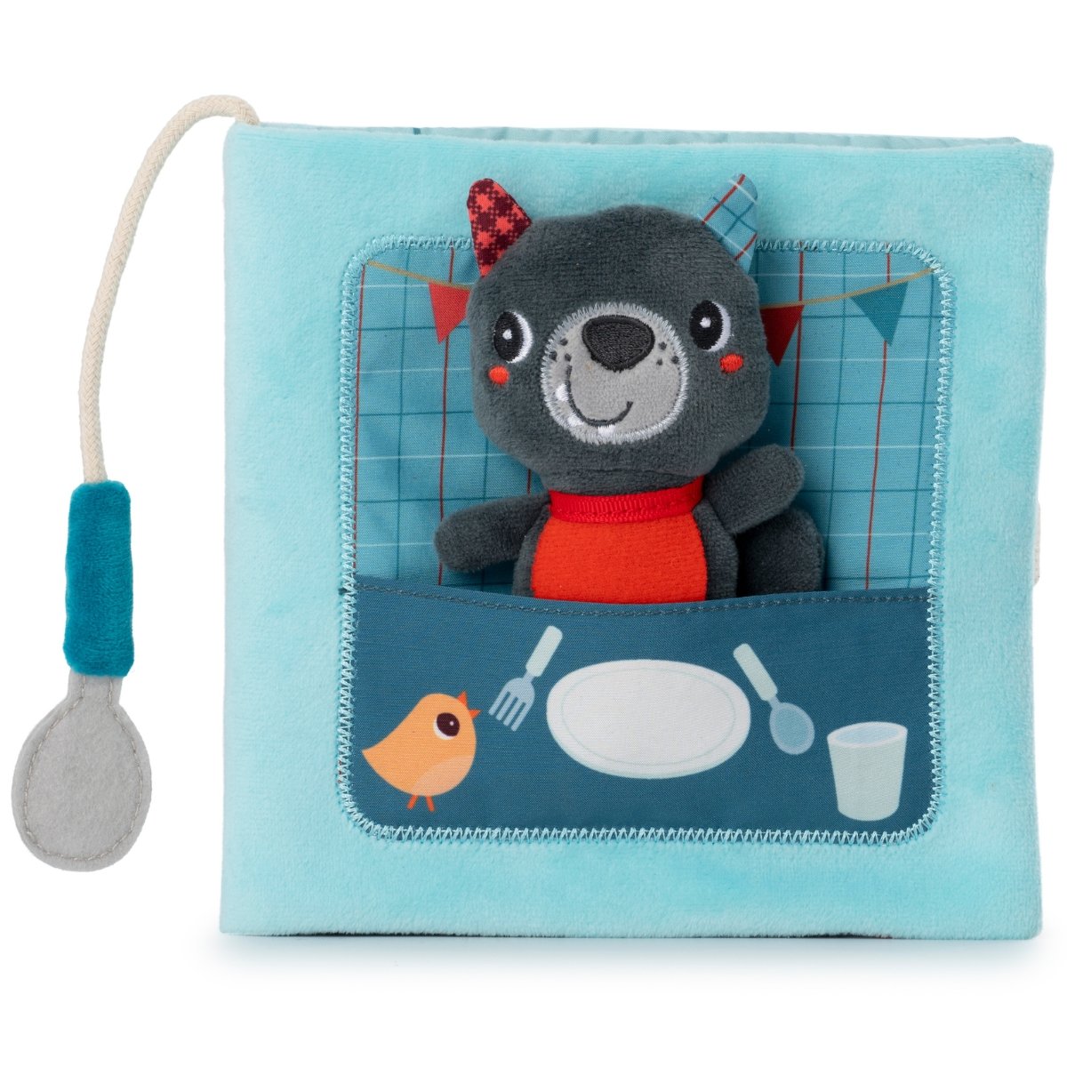 Livre d'activités en tissu Bon appétit bleu, gris, blanc, LILLIPUTIENS