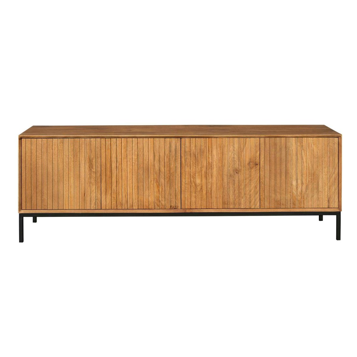 Meuble TV 165 cm 4 portes rainurées CORTINA bois, PIER IMPORT