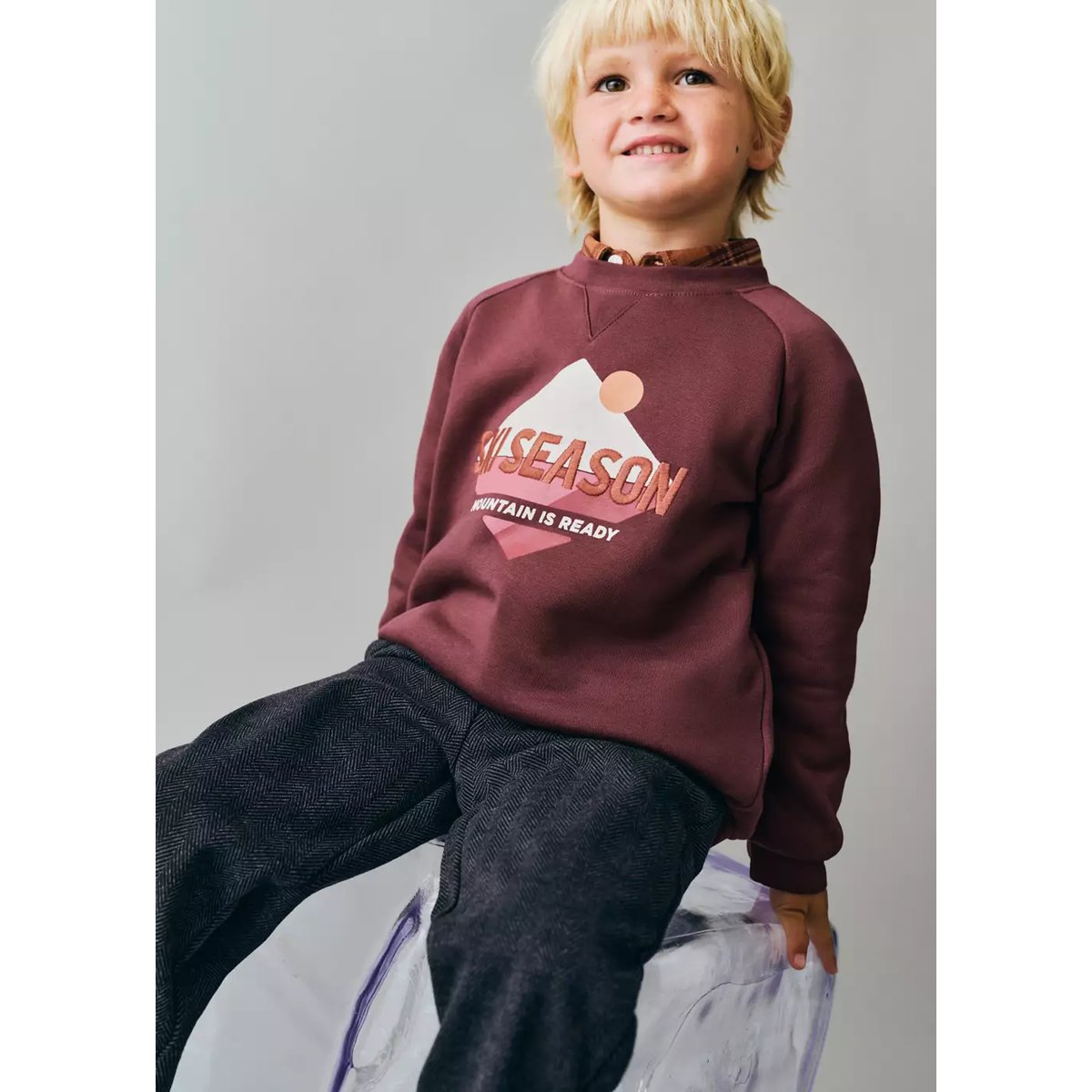 Sweat-shirt coton imprimé grenat, MANGO BABY