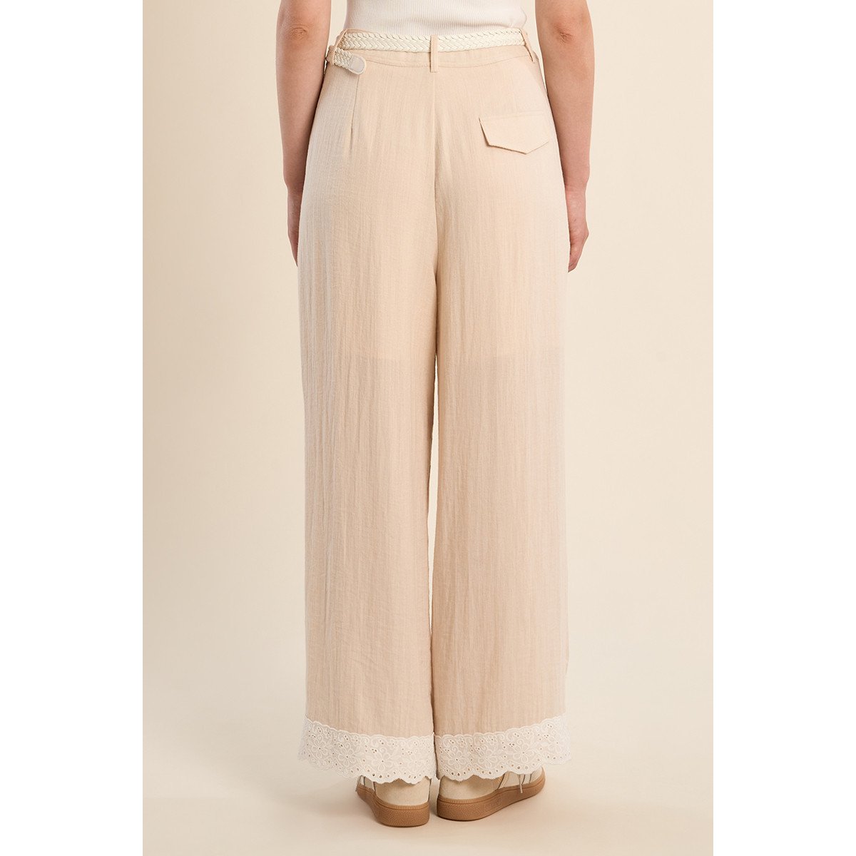 Pantalon droit taille haute, détail dentelle offwhite, MOLLY BRACKEN